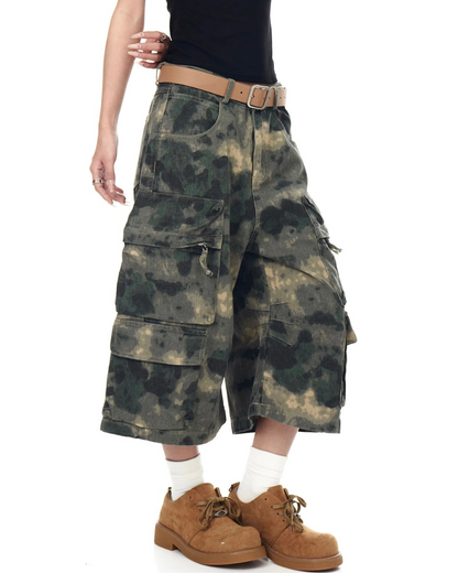 Denim Style Unisex Tie-Dye Cargo Shorts |  Camo Baggy Jorts