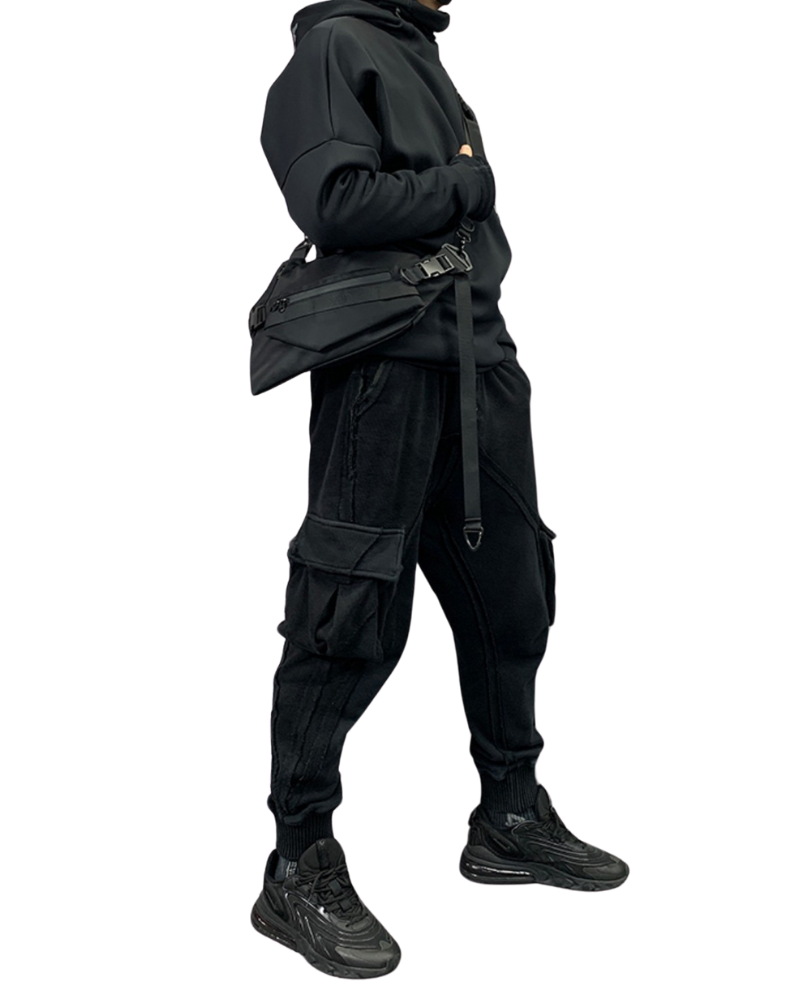 Functional Detachable Black Sling Chest Bag