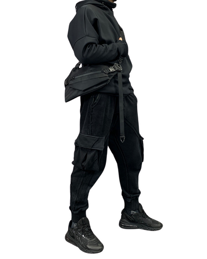 Functional Detachable Black Sling Chest Bag