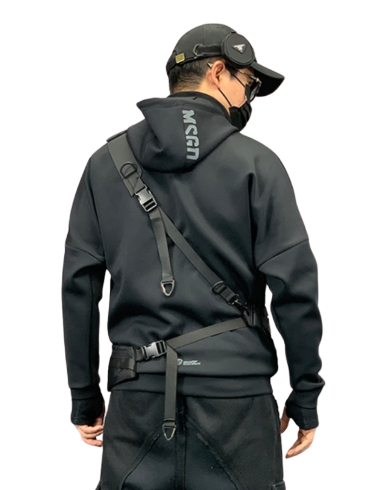 Functional Detachable Black Sling Chest Bag