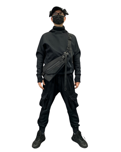 Functional Detachable Black Sling Chest Bag