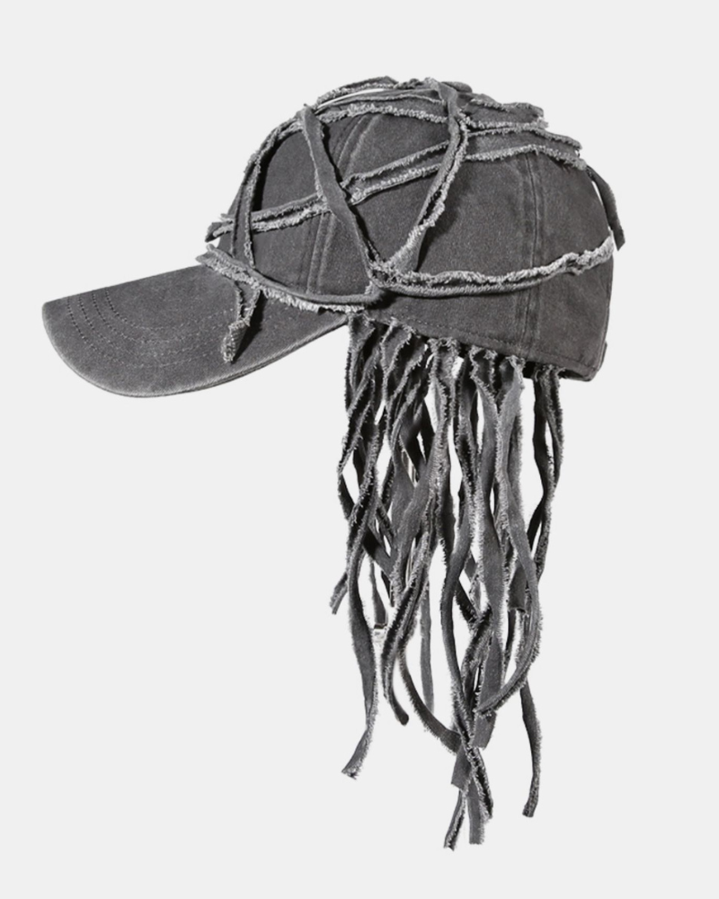 Punk Distressed Crisscross Fringe Baseball Cap