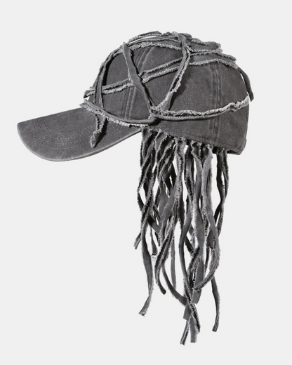 Punk Distressed Crisscross Fringe Baseball Cap