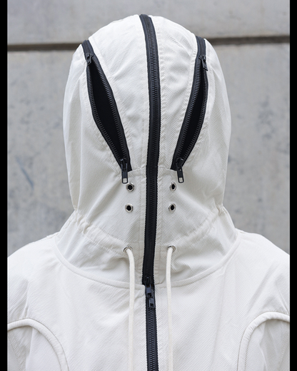 Street Drawstring Pleated Balaclava Hooded Trench Coat