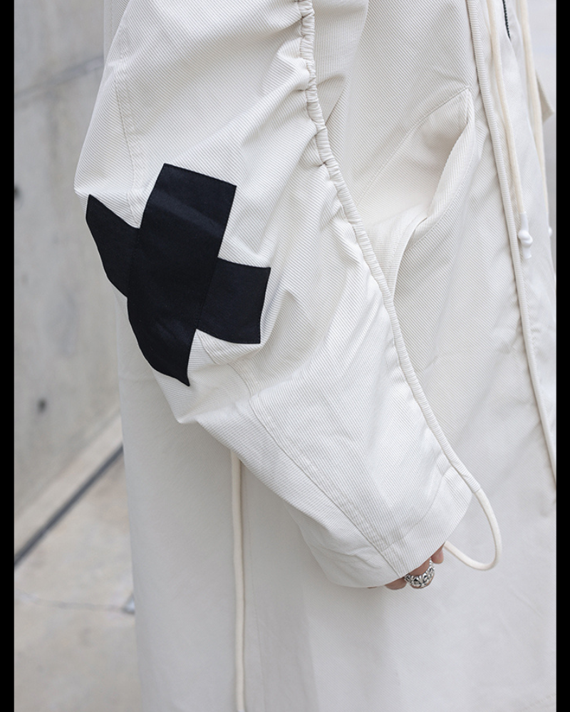 Street Drawstring Pleated Balaclava Hooded Trench Coat
