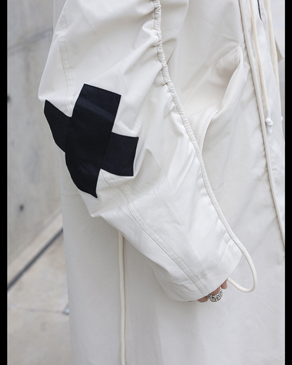 Street Drawstring Pleated Balaclava Hooded Trench Coat