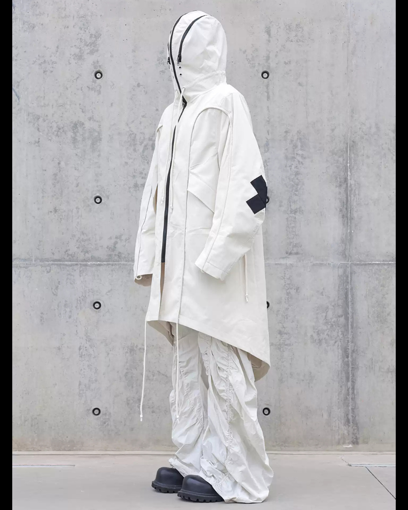 Street Drawstring Pleated Balaclava Hooded Trench Coat