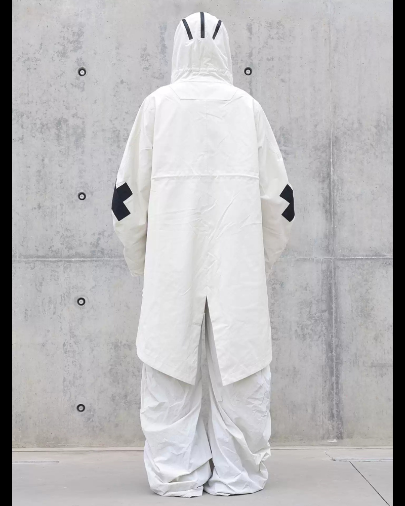 Street Drawstring Pleated Balaclava Hooded Trench Coat