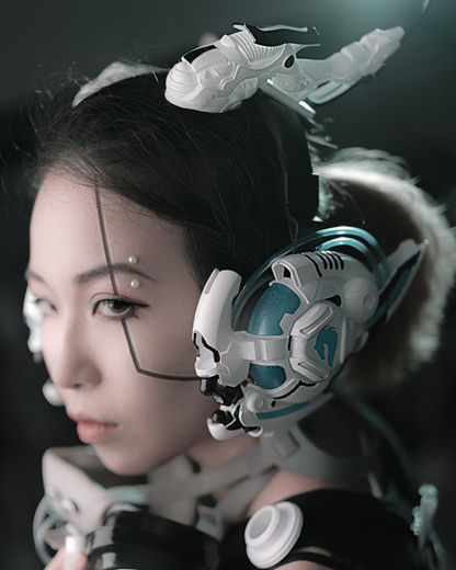 Fallen Angel Futuristic Cosplay Cyberpunk White Headband And Mask (Sold Separately)