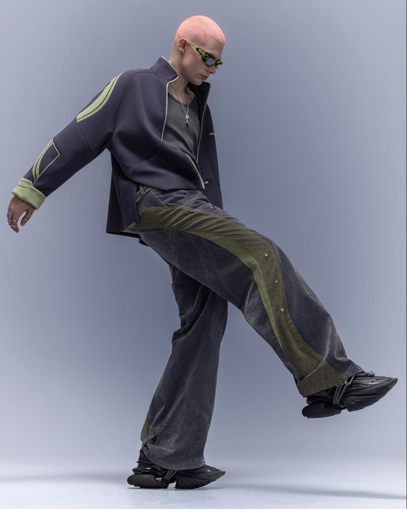 XIPHEVIL Flocked Wash Cyberpunk Streetwear Wide-Leg Pants