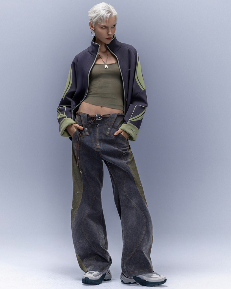 XIPHEVIL Flocked Wash Cyberpunk Streetwear Wide-Leg Pants