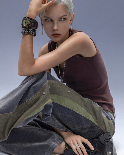 XIPHEVIL Flocked Wash Cyberpunk Streetwear Wide-Leg Pants