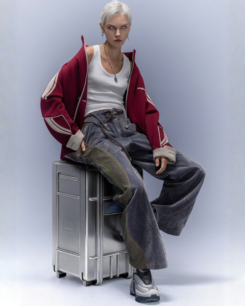 XIPHEVIL Flocked Wash Cyberpunk Streetwear Wide-Leg Pants