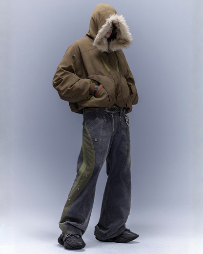 XIPHEVIL Flocked Wash Cyberpunk Streetwear Wide-Leg Pants