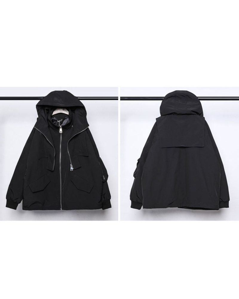 Functional Fake Two-Piece Loose Hooded Jacket