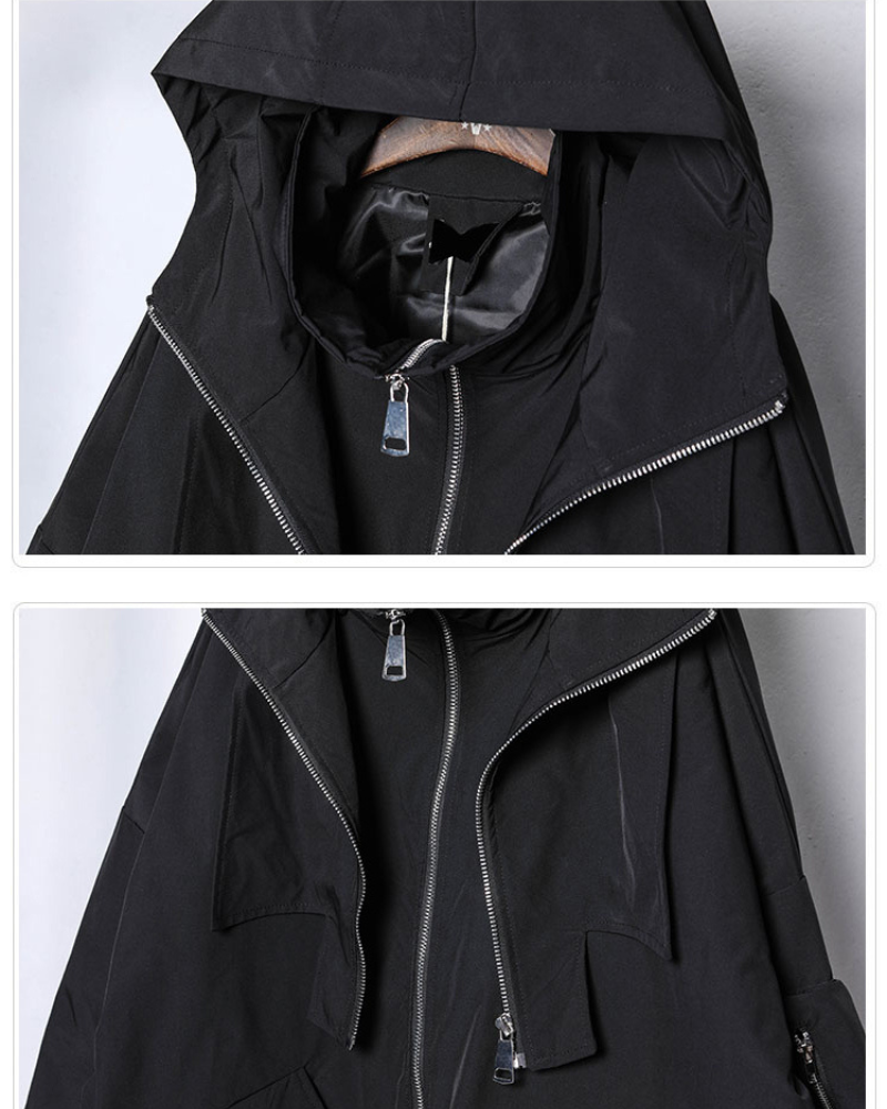 Functional Fake Two-Piece Loose Hooded Jacket