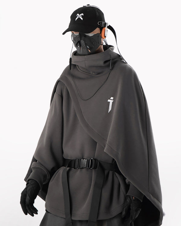 Functional Fake Two-piece Unisex Cape Hoodie