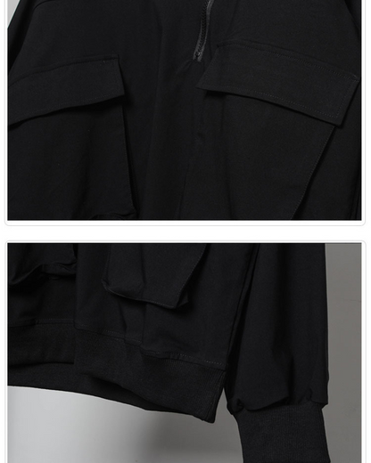Functional Half-Zip Stand-Collar Utility Sweatshirt