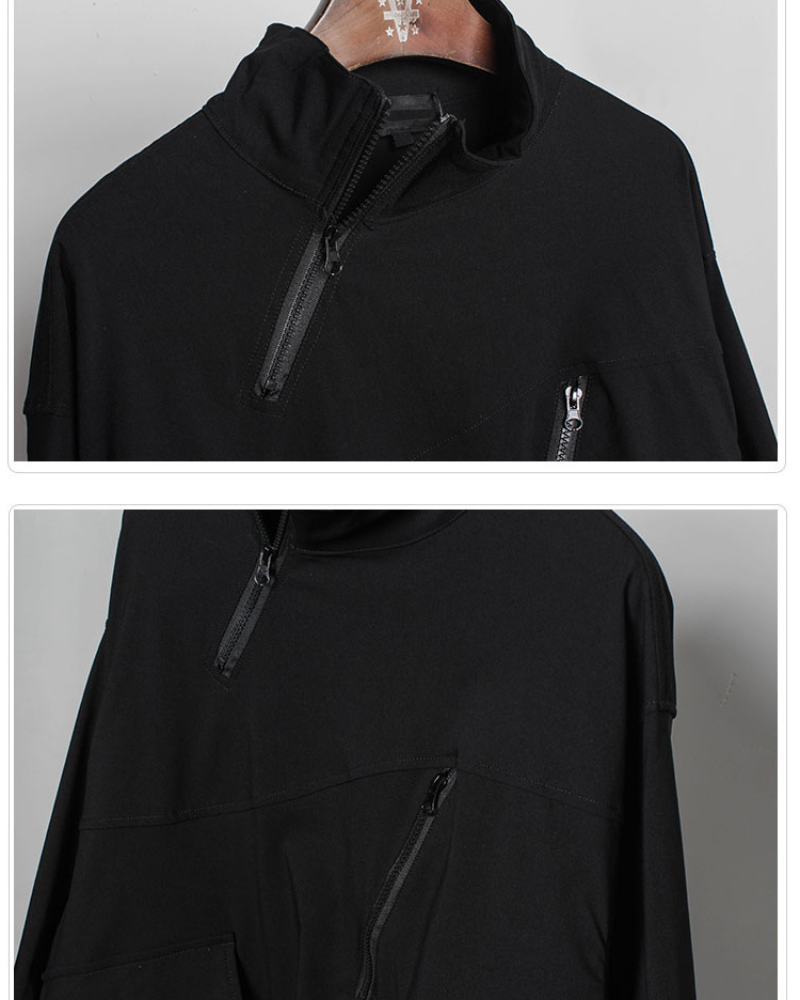 Functional Half-Zip Stand-Collar Utility Sweatshirt