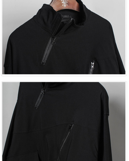 Functional Half-Zip Stand-Collar Utility Sweatshirt
