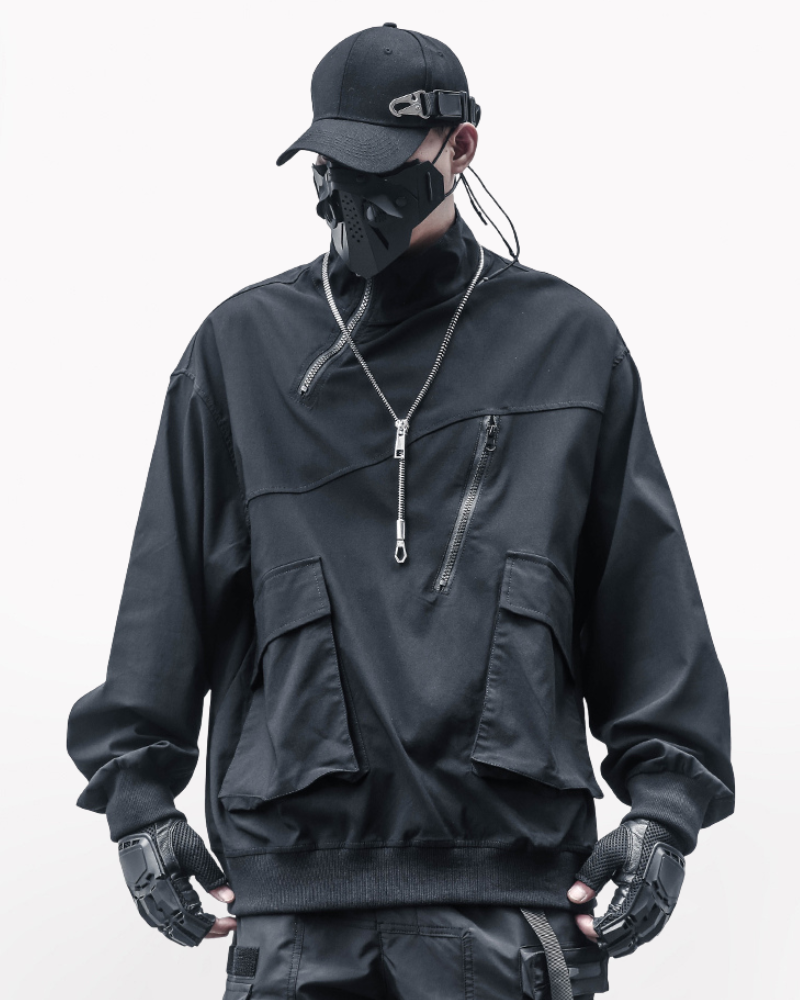 Functional Half-Zip Stand-Collar Utility Sweatshirt