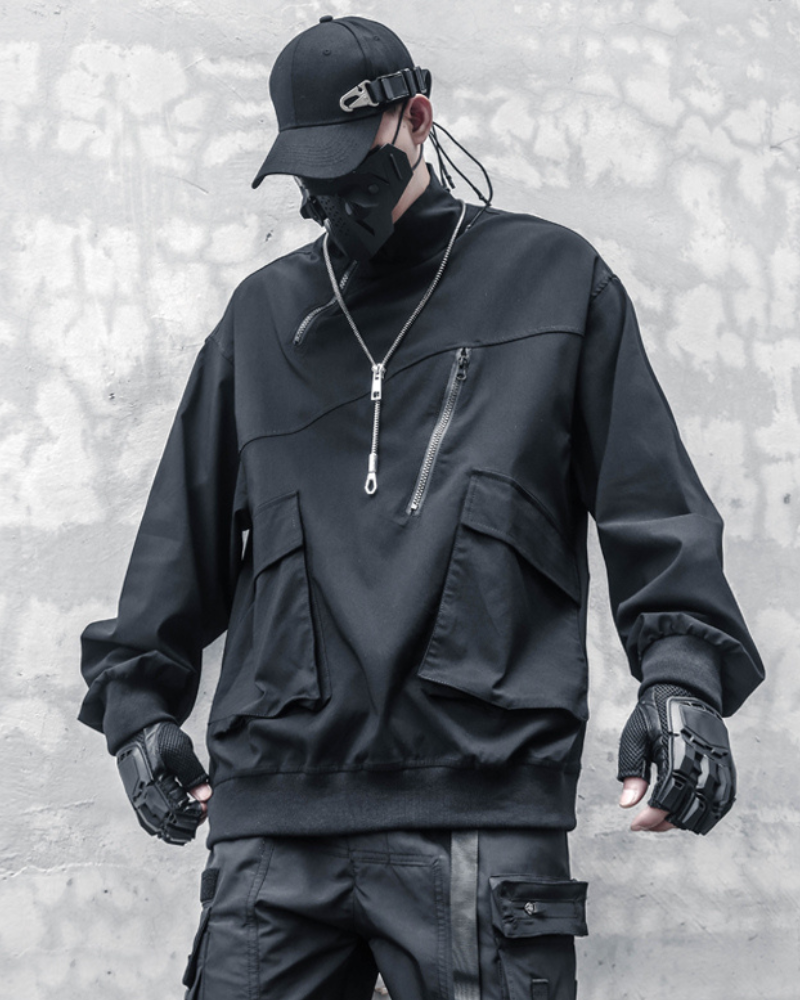 Functional Half-Zip Stand-Collar Utility Sweatshirt