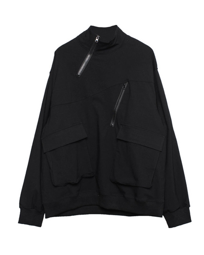 Functional Half-Zip Stand-Collar Utility Sweatshirt