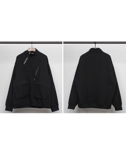 Functional Half-Zip Stand-Collar Utility Sweatshirt