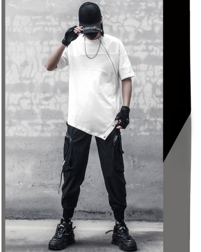 Functional Irregular Stitching Zipper Triangle Hem T-Shirt