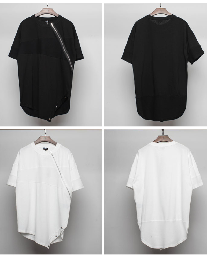 Functional Irregular Stitching Zipper Triangle Hem T-Shirt
