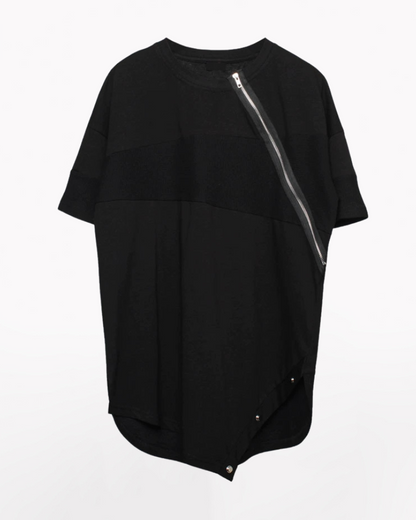Functional Irregular Stitching Zipper Triangle Hem T-Shirt