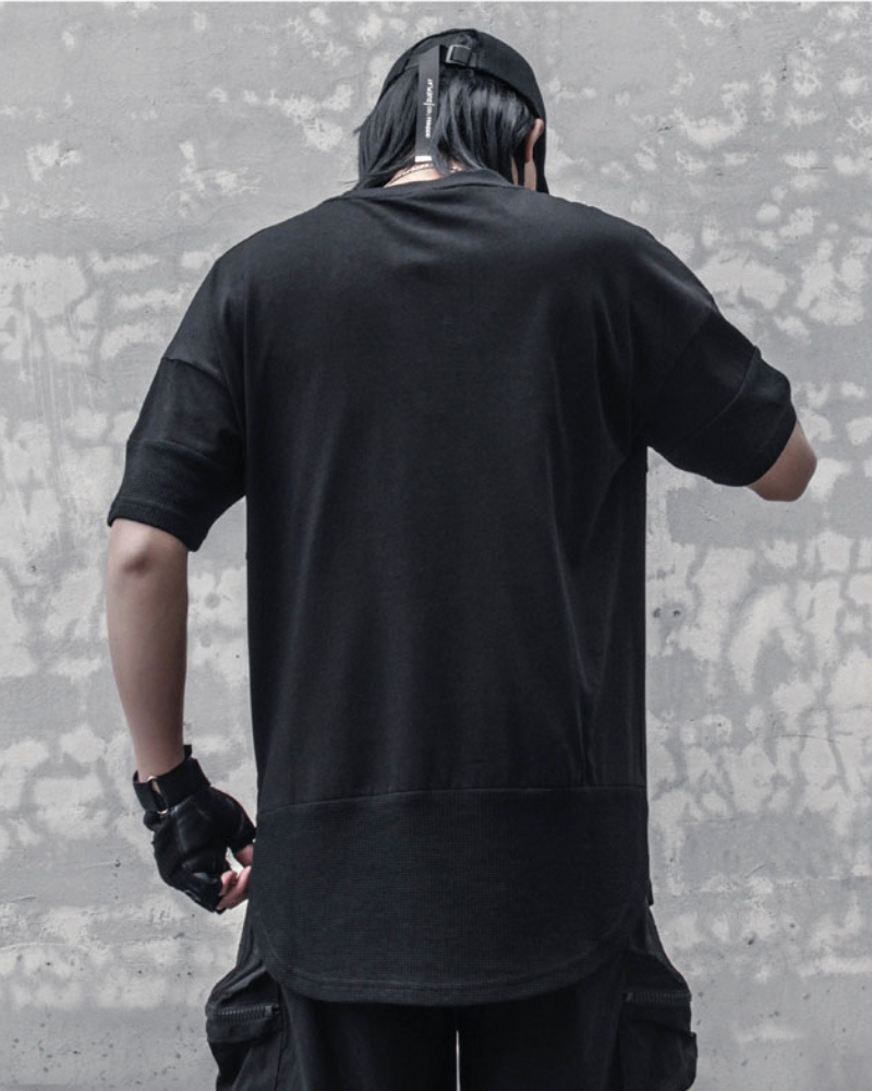 Functional Irregular Stitching Zipper Triangle Hem T-Shirt