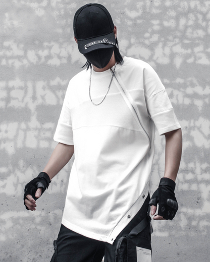 Functional Irregular Stitching Zipper Triangle Hem T-Shirt