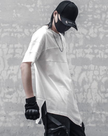 Functional Irregular Stitching Zipper Triangle Hem T-Shirt