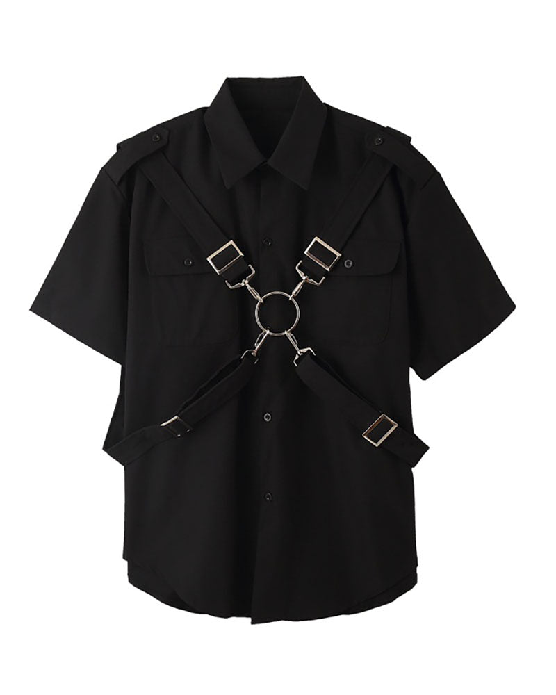 Functional Metal Ring Ribbon Techwear Shirt