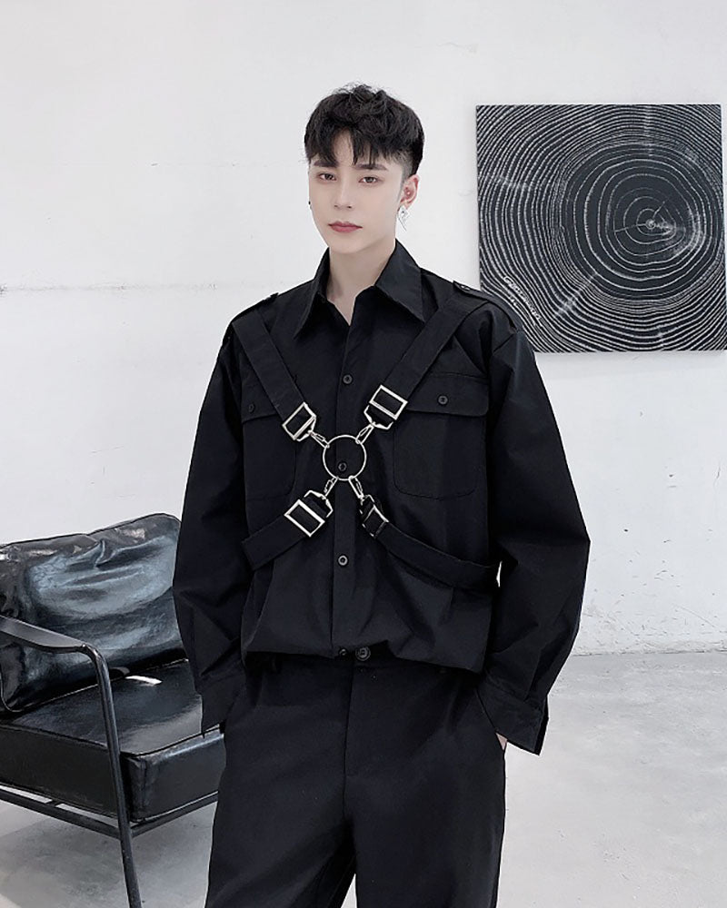 Functional Metal Ring Ribbon Techwear Shirt
