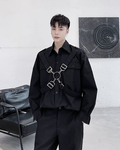 Functional Metal Ring Ribbon Techwear Shirt