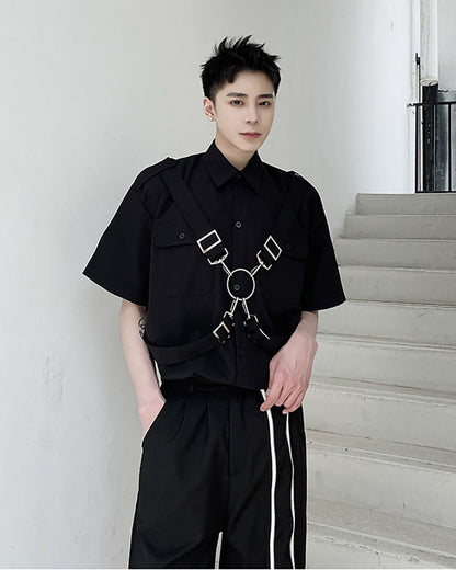 Functional Metal Ring Ribbon Techwear Shirt