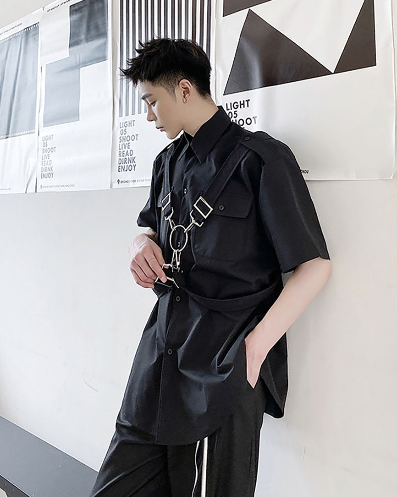 Functional Metal Ring Ribbon Techwear Shirt