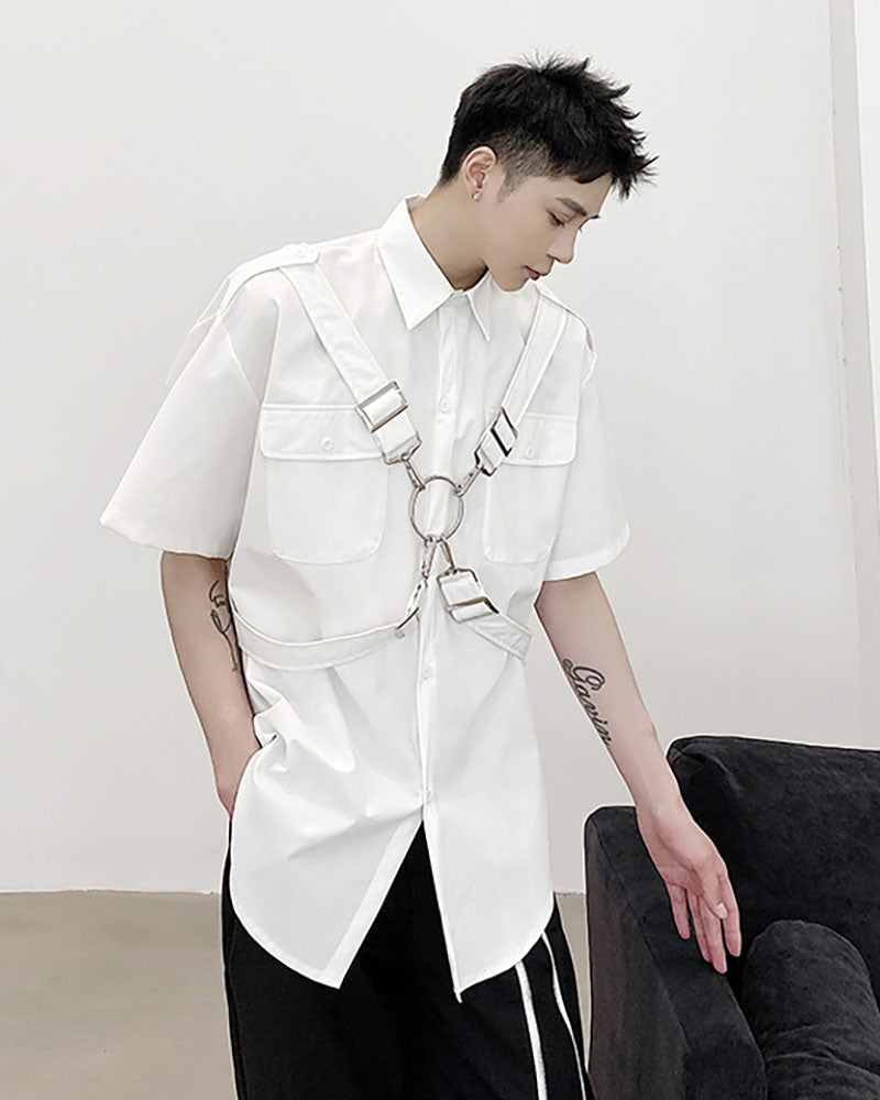 Functional Metal Ring Ribbon Techwear Shirt