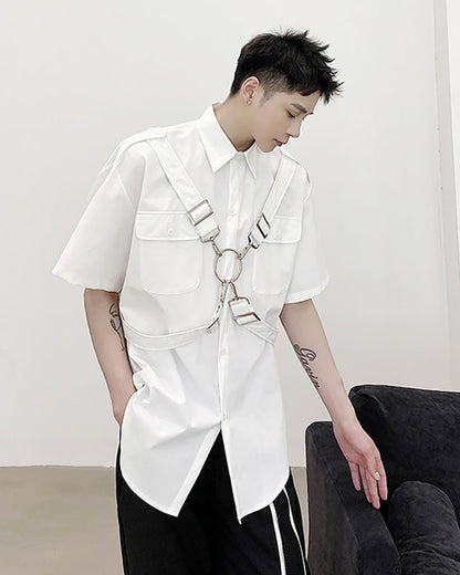 Functional Metal Ring Ribbon Techwear Shirt