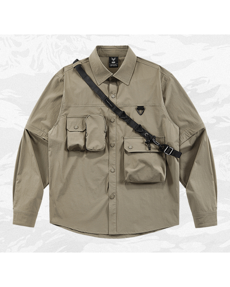 Functional Multi-Pocket Lanyard Detachable Sleeve Shirt