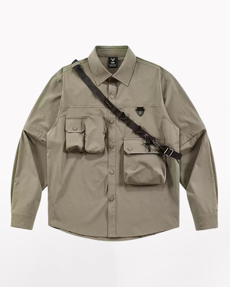 Functional Multi-Pocket Lanyard Detachable Sleeve Shirt