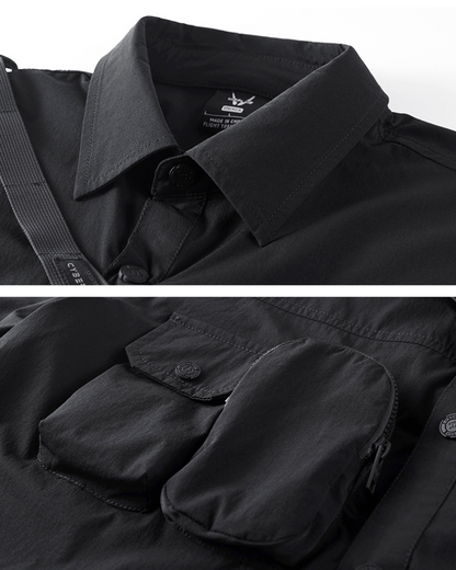 Functional Multi-Pocket Lanyard Detachable Sleeve Shirt