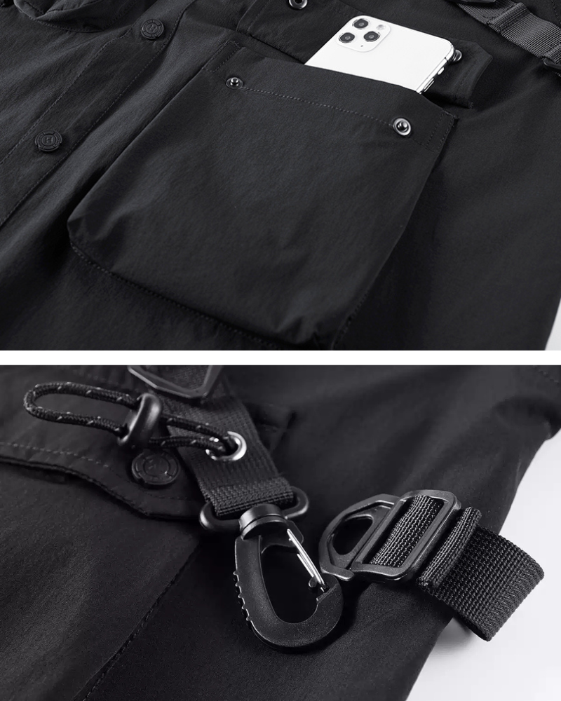 Functional Multi-Pocket Lanyard Detachable Sleeve Shirt