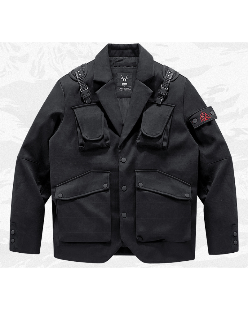 Functional Multi-Pocket Utility Blazer Jacket