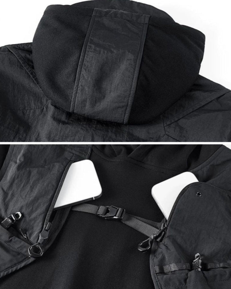 Functional Multi-Pockets Patchwork Hoodie