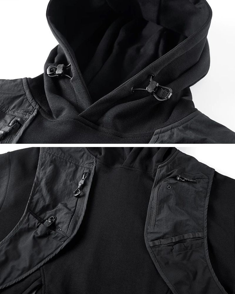 Functional Multi-Pockets Patchwork Hoodie