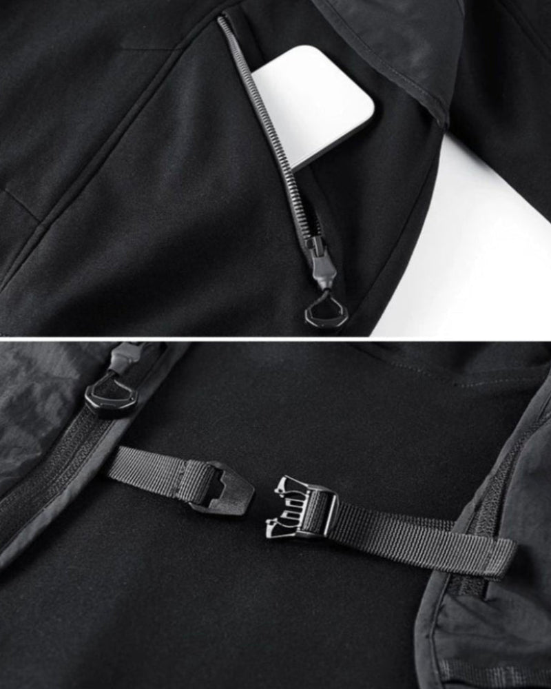 Functional Multi-Pockets Patchwork Hoodie