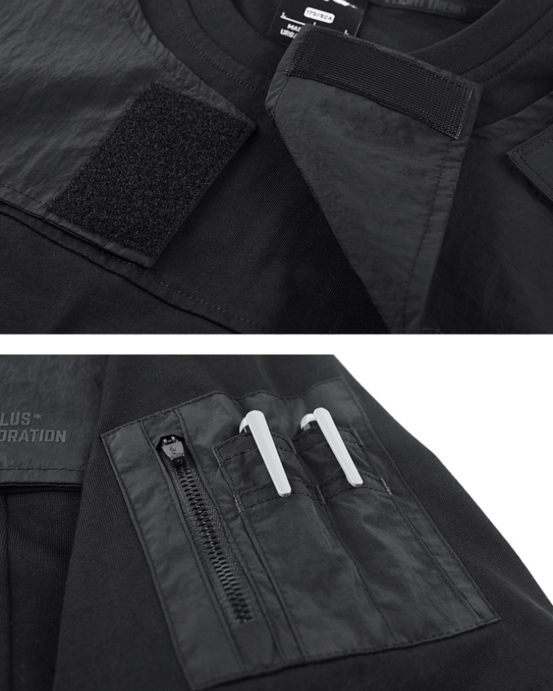 Functional Patchwork Sleeve Pocket Techwear T-Shirt